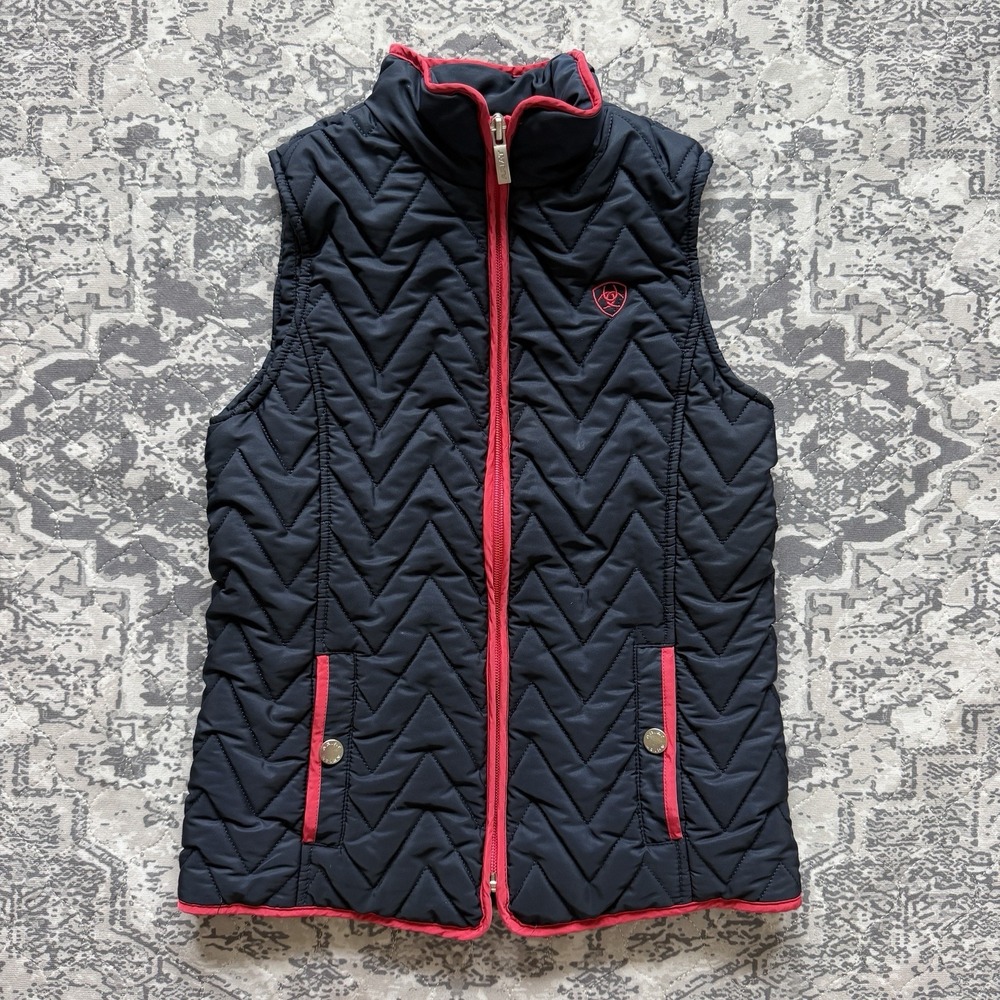 ARIAT Ashley Quilted Girls Youth Kids Vest Medium 10 Navy Blue Sleeveless